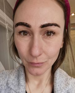 Lucy Baker geriatric mum with eyebrow dye on her brows